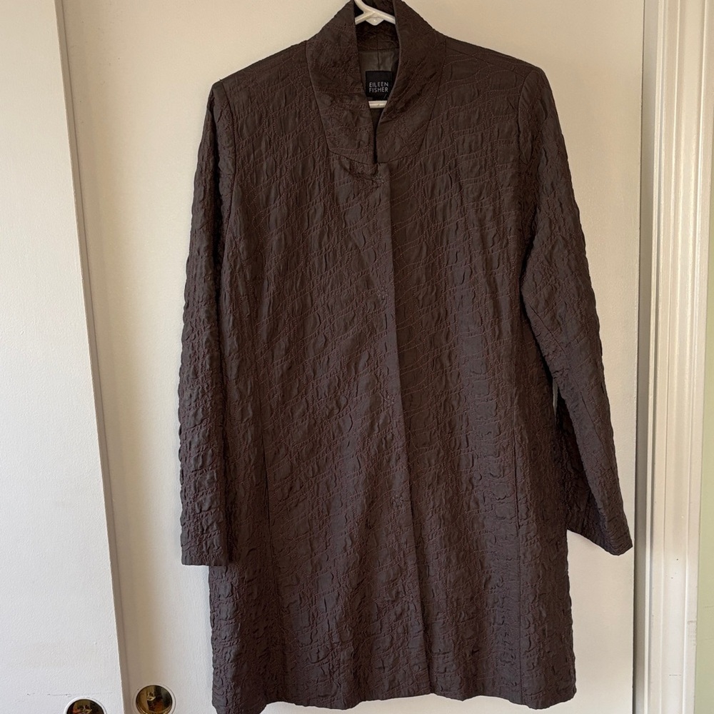 Eileen Fisher Silk Textured Crinkle Long Blazer L